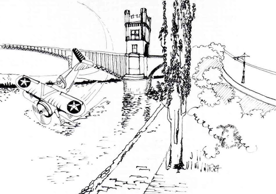 Erzählte Geschichre Amerkanisches Flugzeug stürzt in den Rhein- gemalt von Karl-Erich Richards, Koblenz