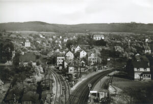 Blick auf die Einfahrt zum Horchheimer Eisenbahntunnel vor der Elektrifizierung in den 1950er Jahren